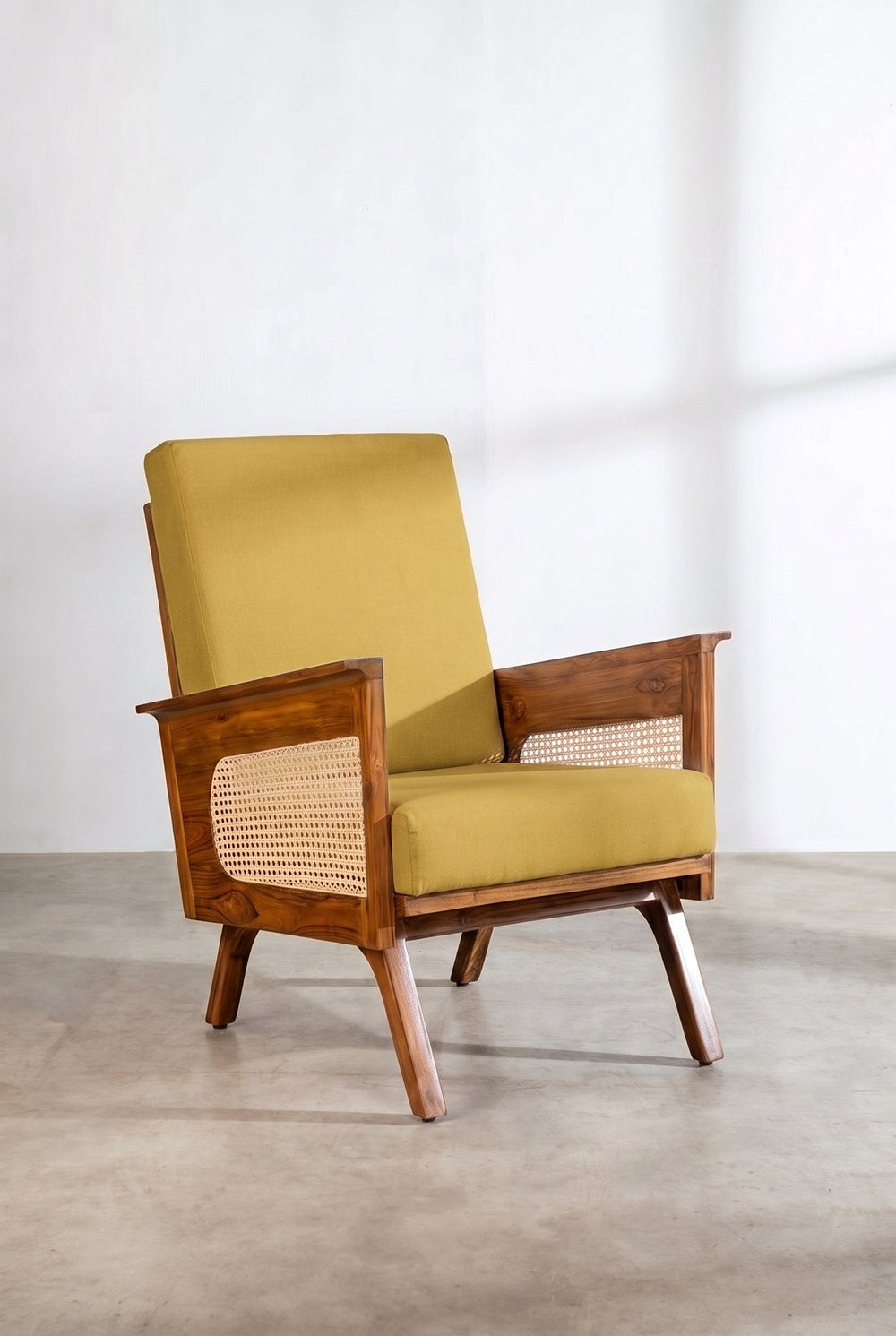 Upholstered Bundle Conoor Accent Chair in Solid Twisted Mustard Fabric