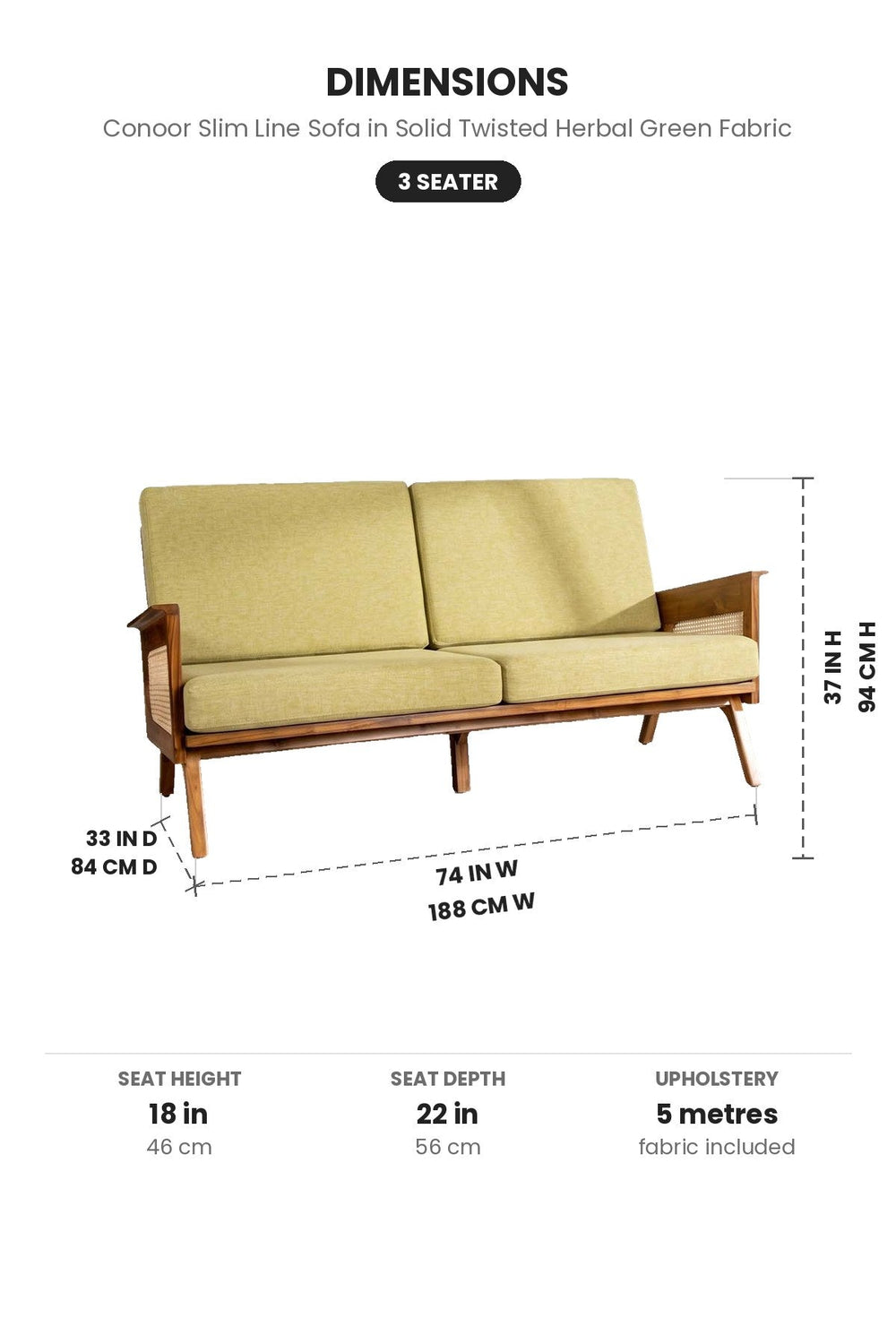 Upholstered Bundle Conoor Slim Line Sofa in Solid Twisted Herbal Green Fabric