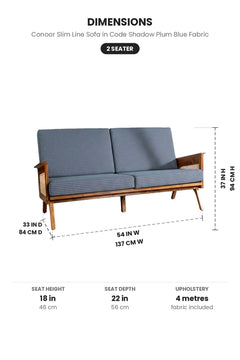 Upholstered Bundle Conoor Slim Line Sofa in Code Shadow Plum Blue Fabric