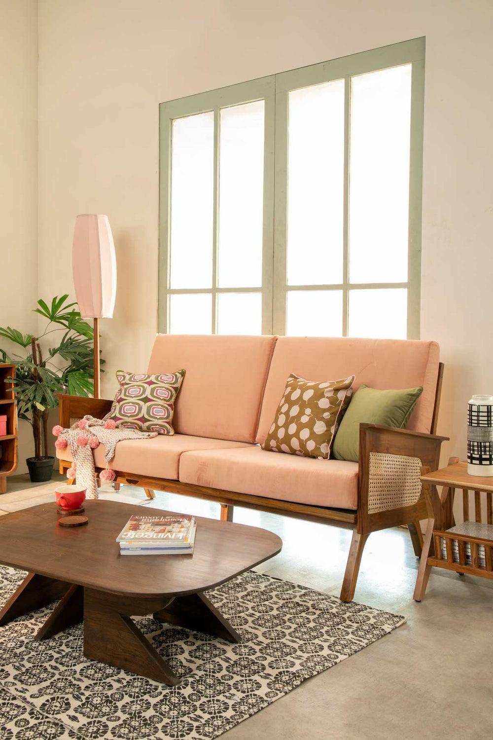 Upholstered Bundle Conoor Slim Line Sofa in Plush Peach Fabric