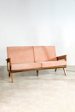 Upholstered Bundle Conoor Slim Line Sofa in Plush Peach Fabric