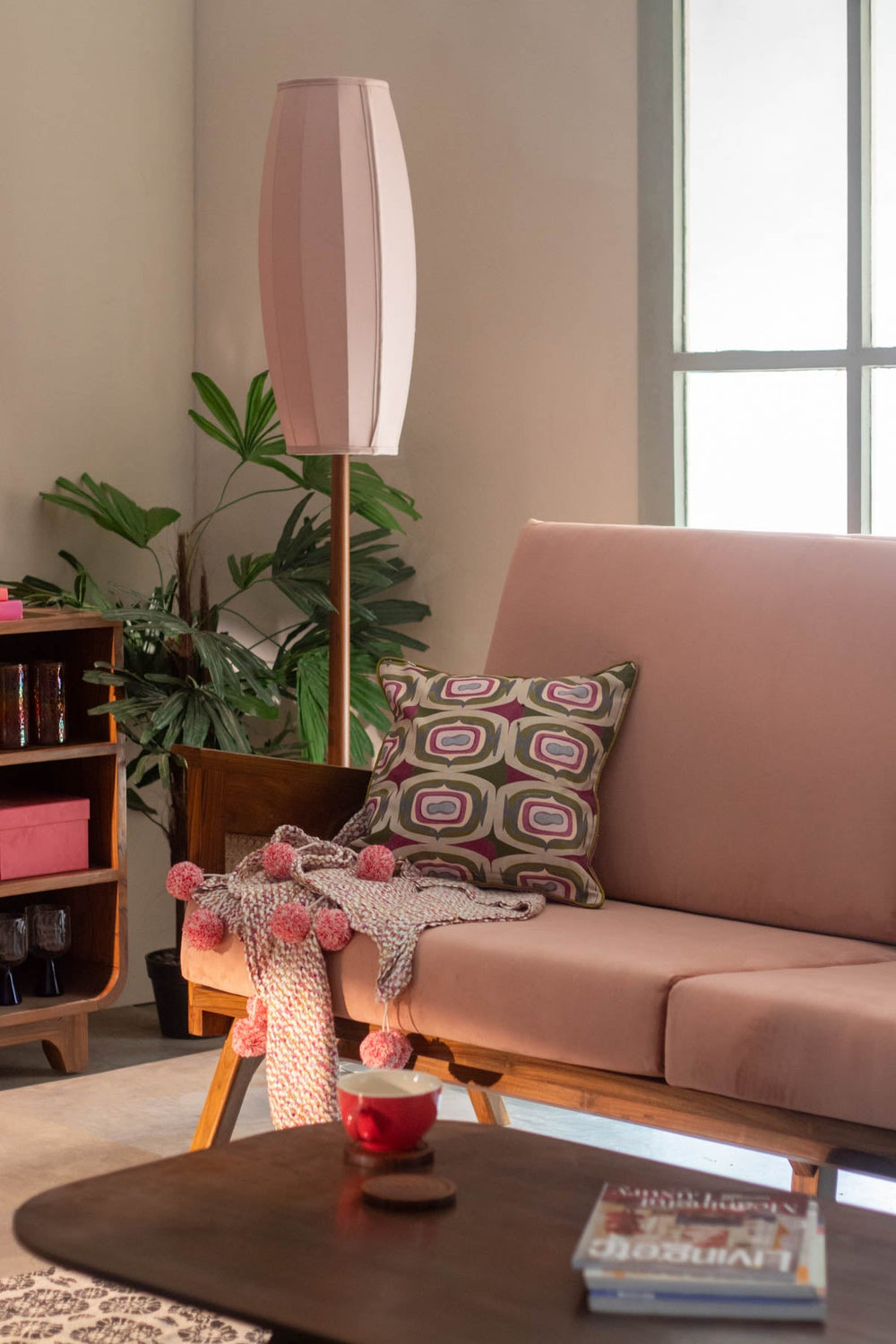 Upholstered Bundle Conoor Slim Line Sofa in Plush Peach Fabric