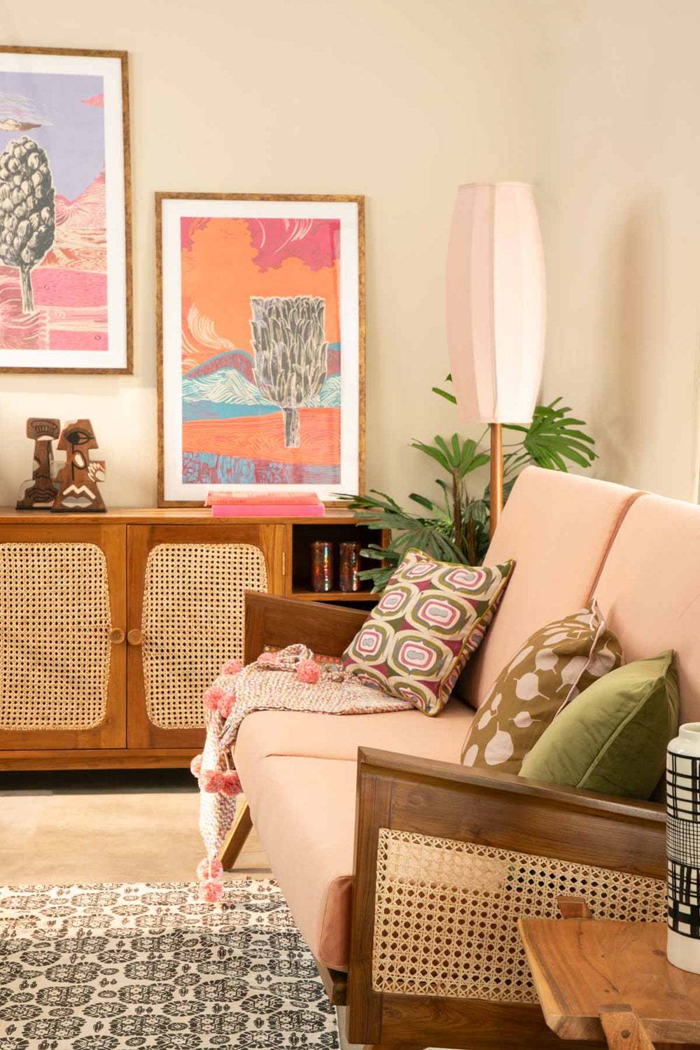 Upholstered Bundle Conoor Slim Line Sofa in Plush Peach Fabric