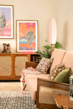 Upholstered Bundle Conoor Slim Line Sofa in Plush Peach Fabric