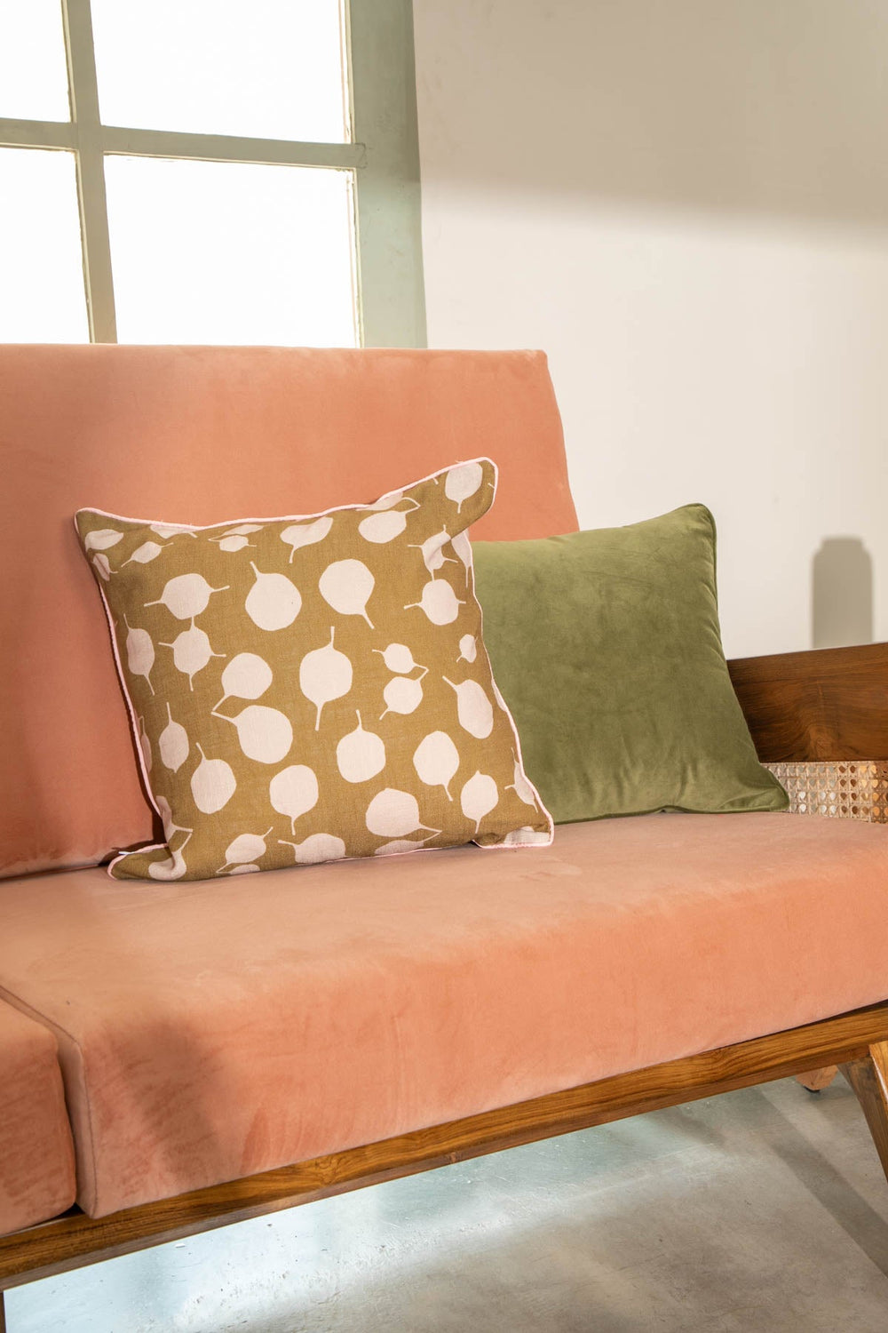 Upholstered Bundle Conoor Slim Line Sofa in Plush Peach Fabric