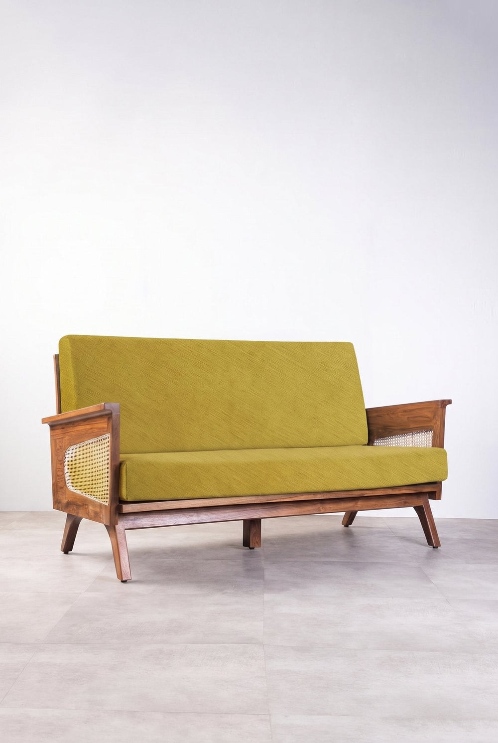 Upholstered Bundle Conoor Slim Line Sofa in Solid Twisted Mustard Fabric