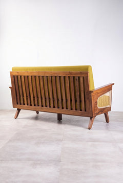 Upholstered Bundle Conoor Slim Line Sofa in Solid Twisted Mustard Fabric