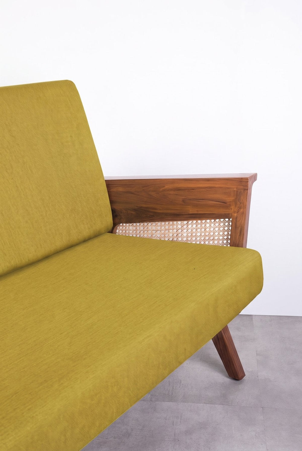 Upholstered Bundle Conoor Slim Line Sofa in Solid Twisted Mustard Fabric
