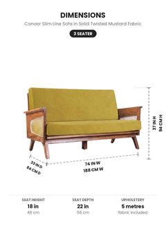Upholstered Bundle Conoor Slim Line Sofa in Solid Twisted Mustard Fabric