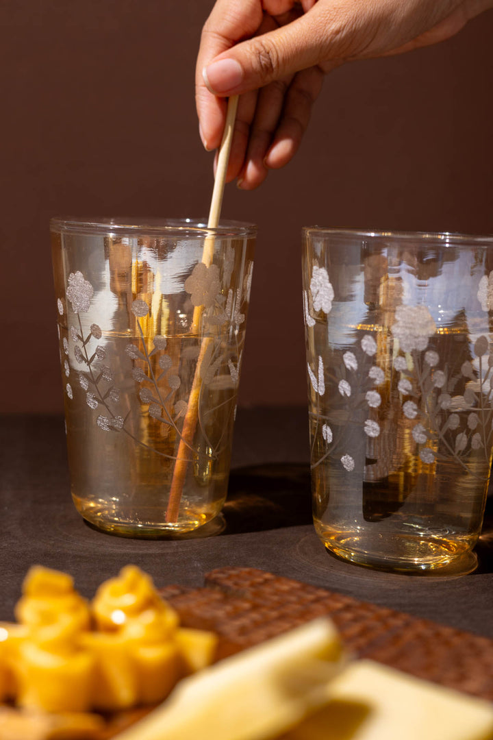 DRINKING GLASSES Cotton Flower Drinking Glass (Set of 2)