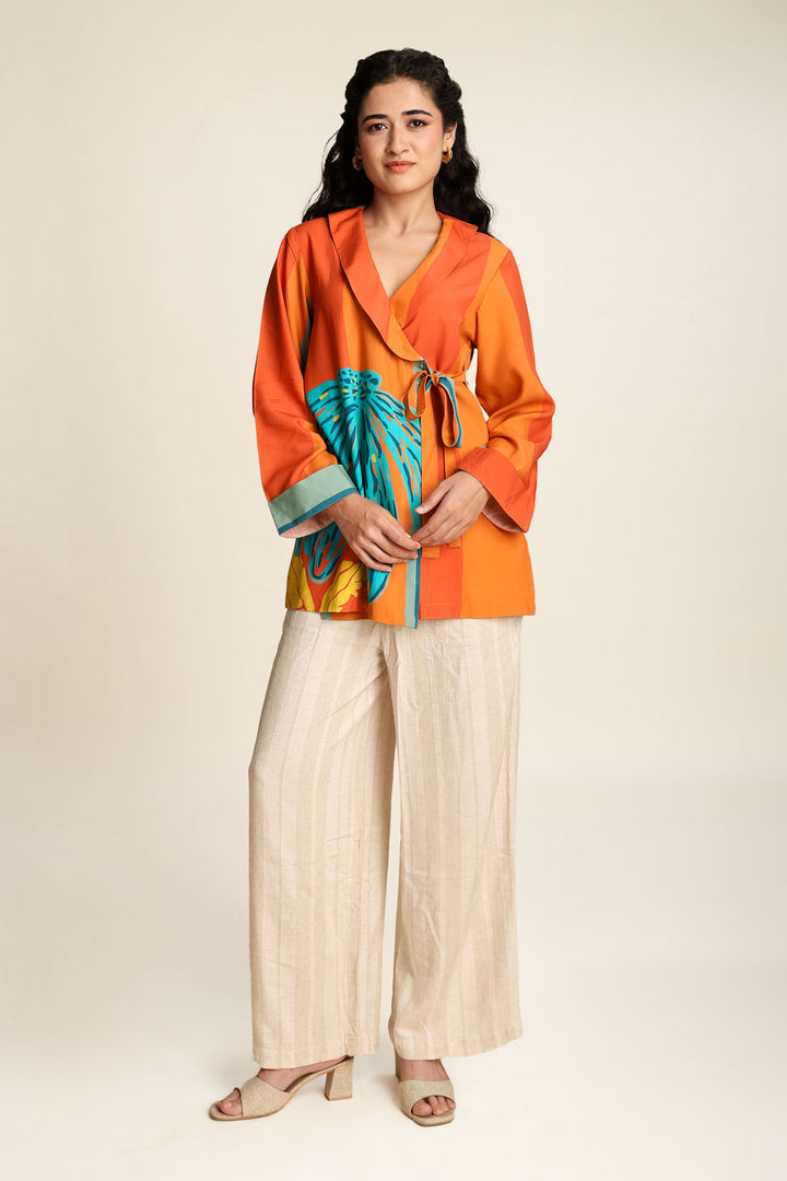 TOPS Cotton Flower Wrap Top (Southern Spice)