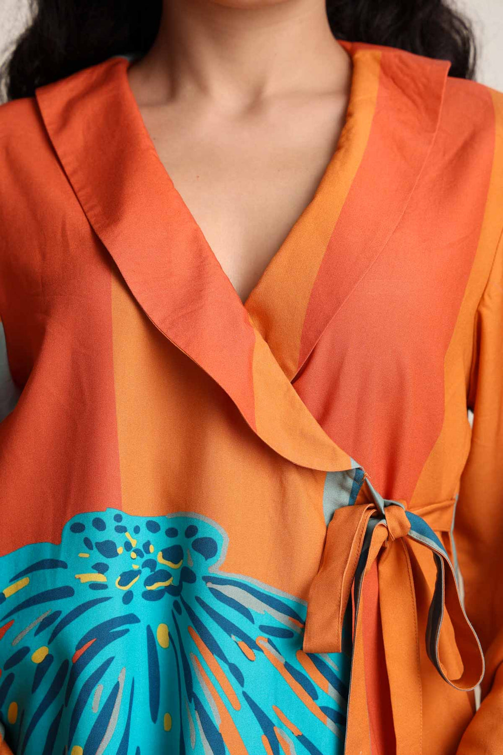 TOPS Cotton Flower Wrap Top (Southern Spice)