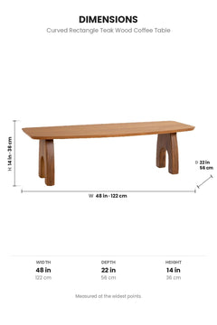 COFFEE TABLES Curved Rectangle Teak Wood Coffee Table