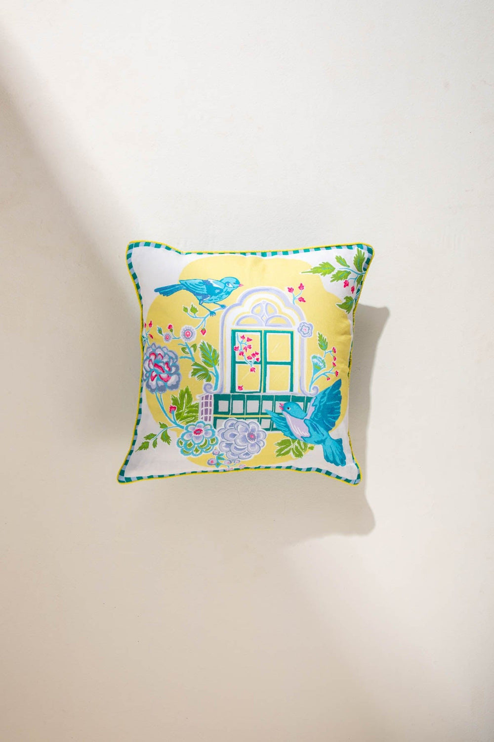DAMASK BIRDS CUSHION COVER BUTTER & BLUE