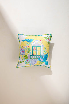 DAMASK BIRDS CUSHION COVER BUTTER & BLUE