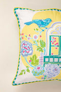 DAMASK BIRDS CUSHION COVER BUTTER & BLUE