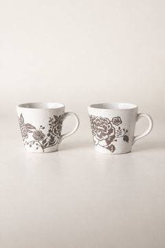 MUGS & CUPS Damask Rose Charcoal Espresso Mug (Set Of 2)