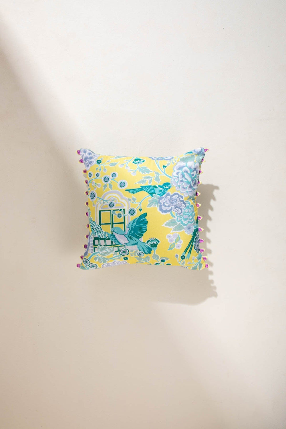 Damask Rose Butter Yellow Cushion Cover (41 X 41 Cm)
