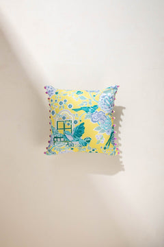 Damask Rose Butter Yellow Cushion Cover (41 X 41 Cm)
