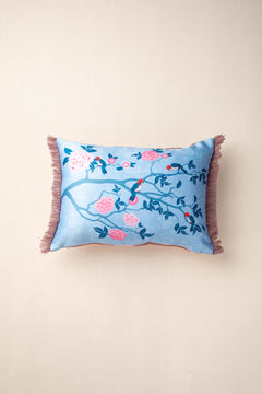 Damask Rose With Birds Aqua Haze Cushion Cover (36 X 51 Cm)