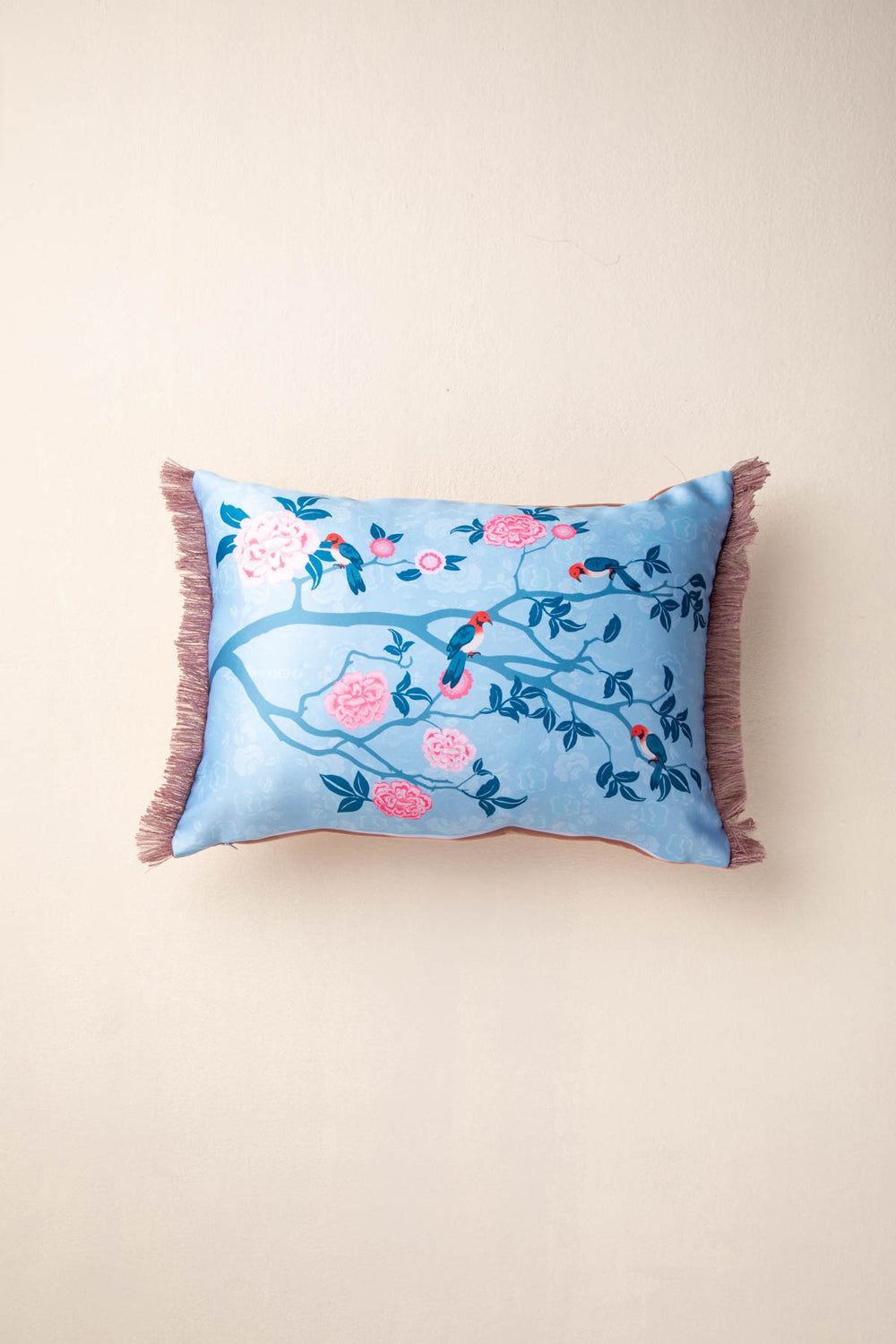 PRINT & PATTERN CUSHIONS Damask Rose With Birds Aqua Haze Cushion Cover (36 X 51 Cm)