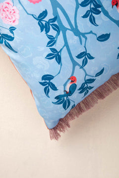 PRINT & PATTERN CUSHIONS Damask Rose With Birds Aqua Haze Cushion Cover (36 X 51 Cm)