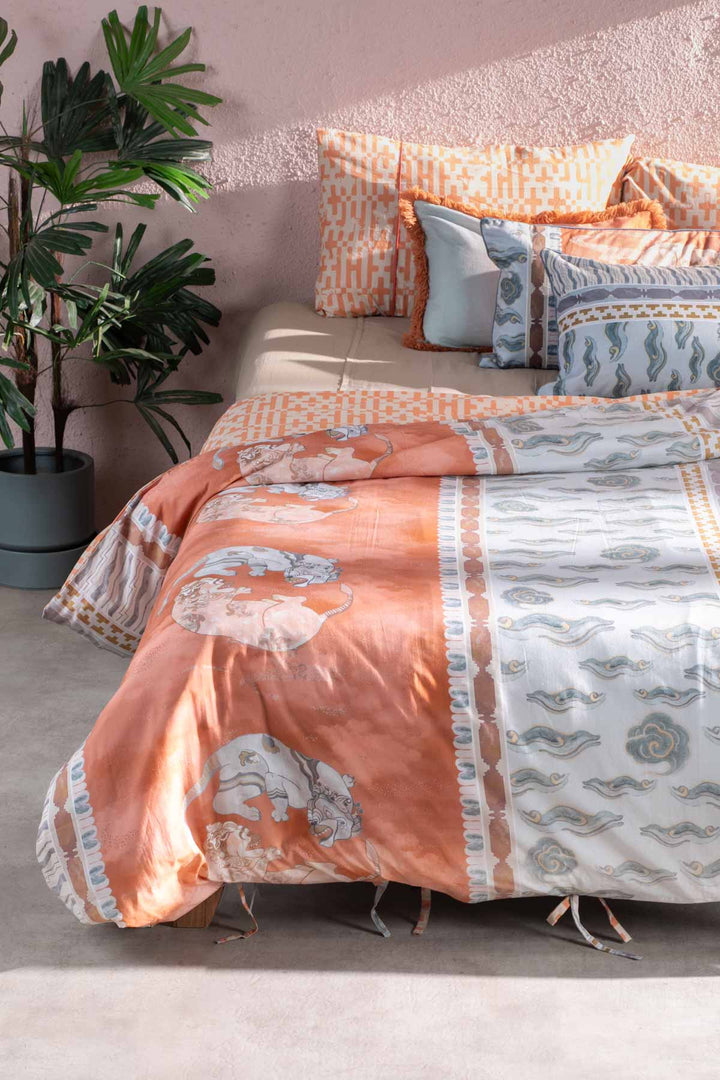 DANCE OF THE YALIS PRINT & PATTERN DUVET COVER RUST