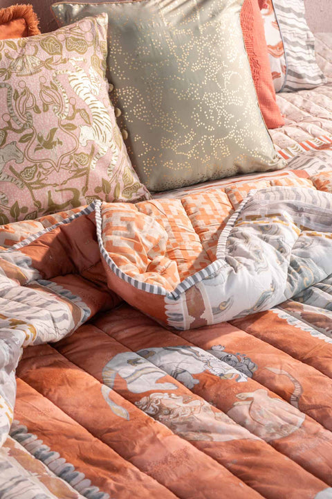 DANCE OF THE YALIS PRINT & PATTERN QUILT RUST