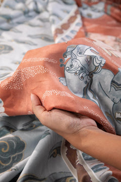 PRINT & PATTERN UPHOLSTERY FABRICS Dance Of The Yalis Rust Printed Upholstery Fabric