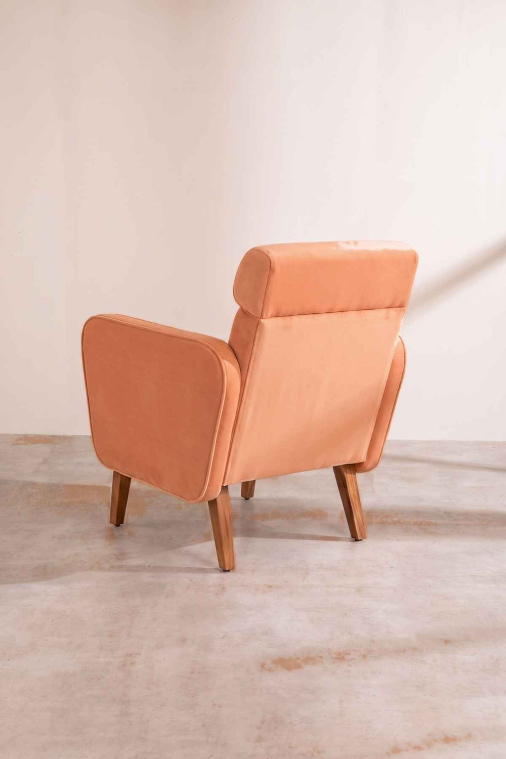 Upholstered Bundle Dark And Handsome Accent Chair in Peach Velvet Fabric