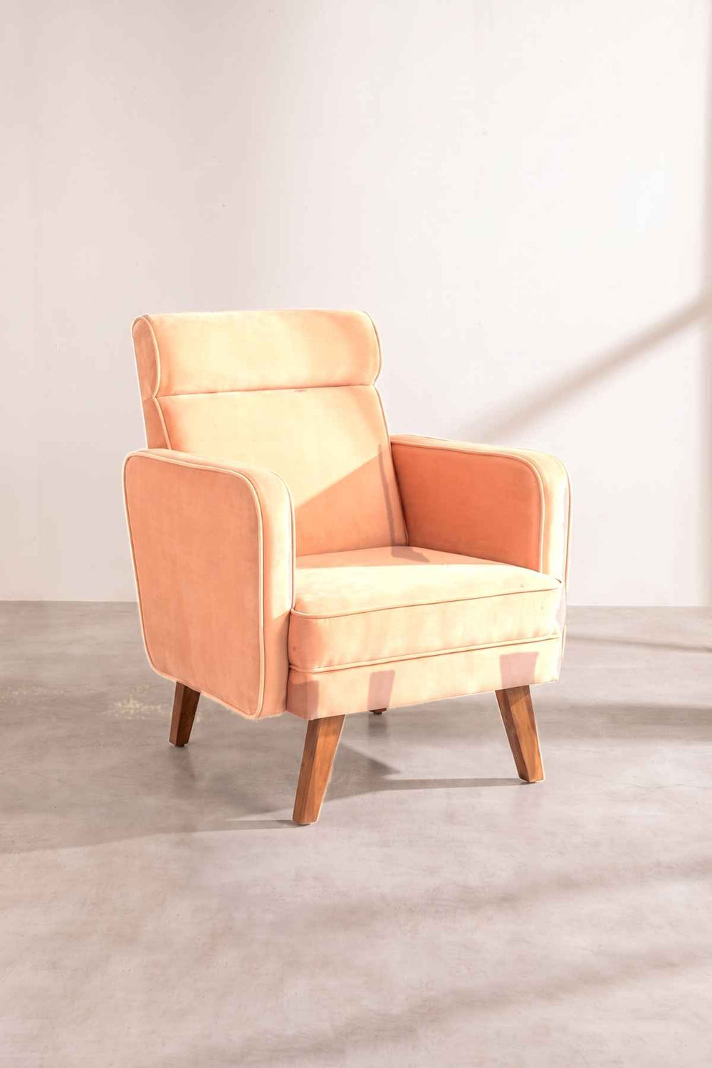 Upholstered Bundle Dark And Handsome Accent Chair in Peach Velvet Fabric