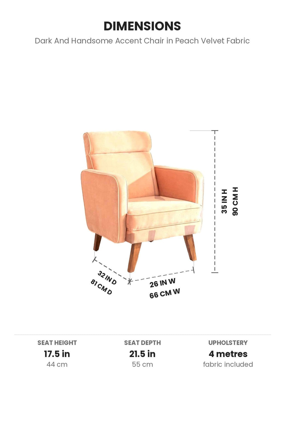 Upholstered Bundle Dark And Handsome Accent Chair in Peach Velvet Fabric