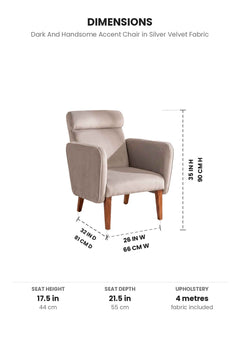 Upholstered Bundle Dark And Handsome Accent Chair in Silver Velvet Fabric