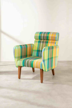Upholstered Bundle Dark And Handsome Accent Chair in Modish Madras Sun Yellow Fabric