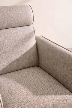 Upholstered Bundle Dark And Handsome Accent Chair in Herringbone Saturn Sand Fabric