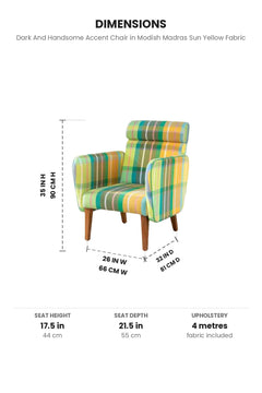 Upholstered Bundle Dark And Handsome Accent Chair in Modish Madras Sun Yellow Fabric
