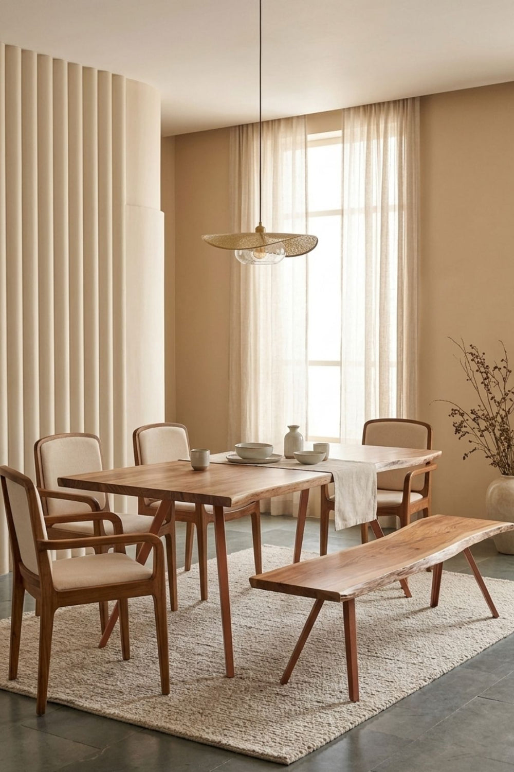 DINING TABLES Swerve Live Edge Acacia Wood And Metal Dining Table