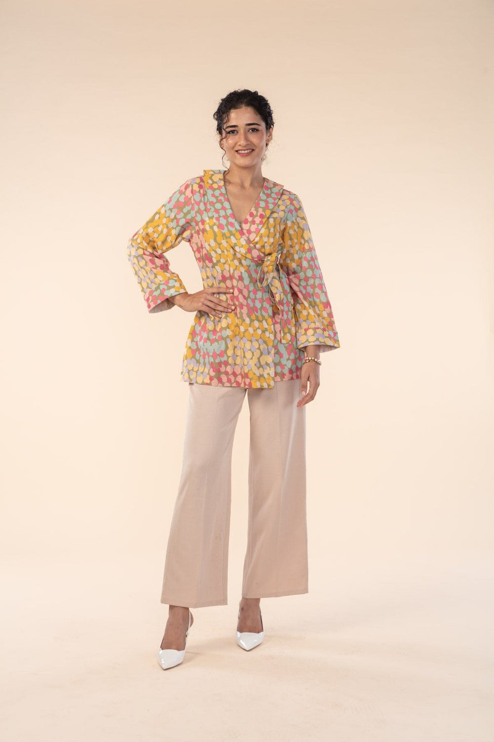 DOOZY DOTS WRAP TOP YELLOW SIDE UP