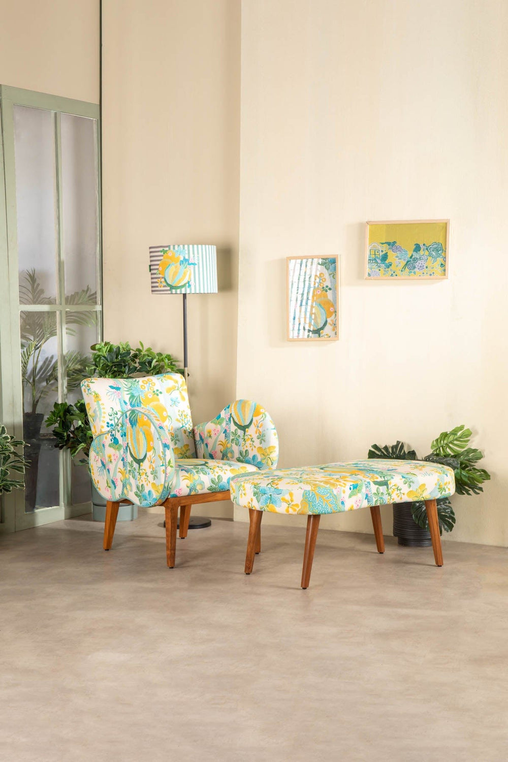 Upholstered Bundle Double Happiness Pouffe in Keora Honey Bloom Fabric