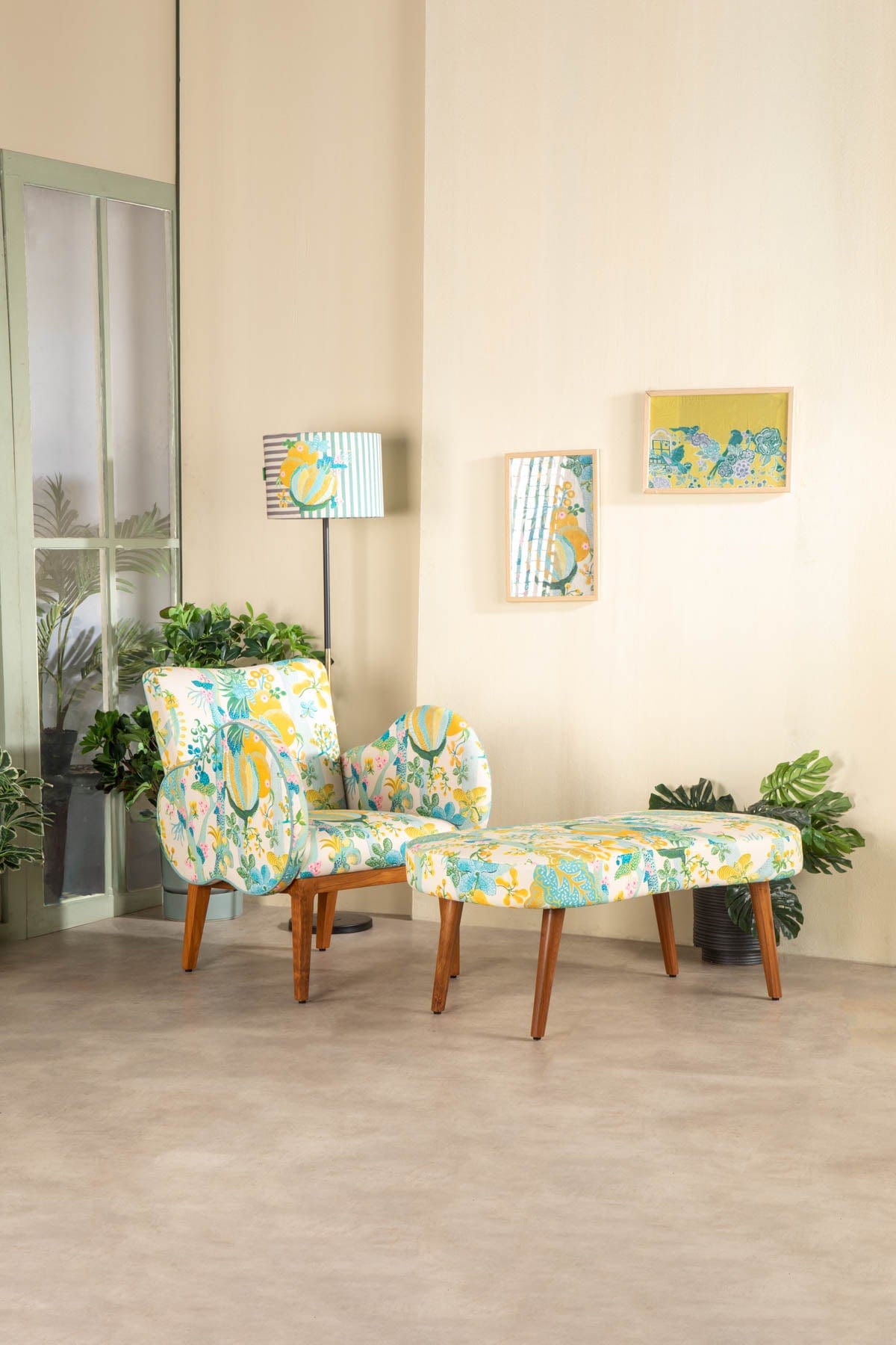 Upholstered Bundle Double Happiness Pouffe in Keora Honey Bloom Fabric