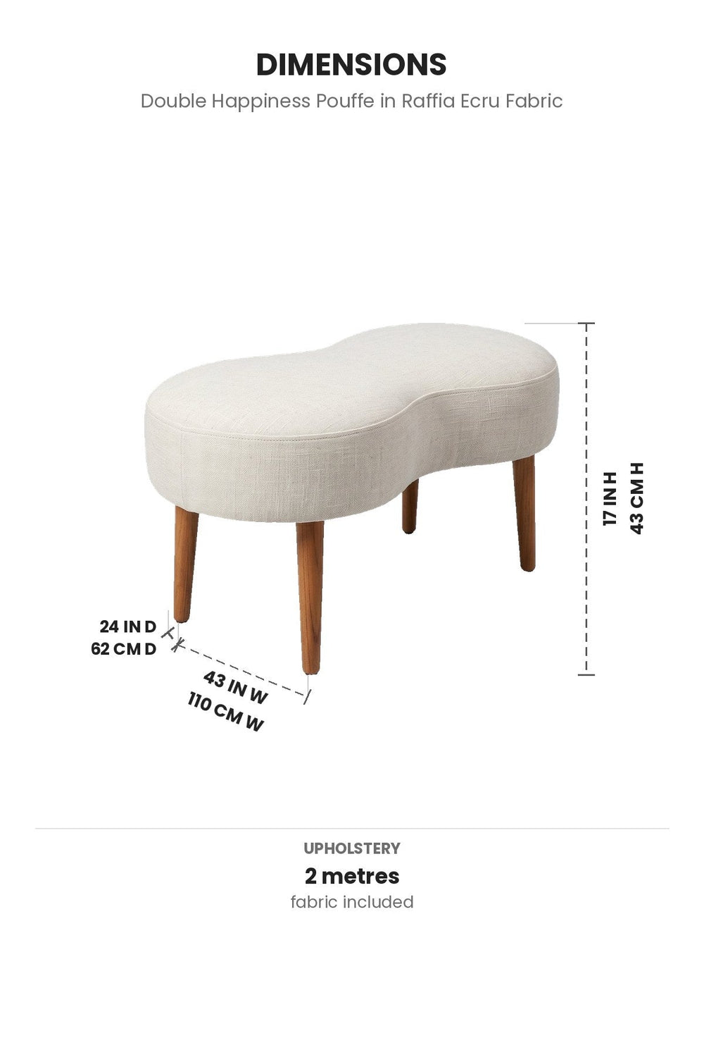 Upholstered Bundle Double Happiness Pouffe in Raffia Ecru Fabric