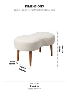 Upholstered Bundle Double Happiness Pouffe in Raffia Ecru Fabric