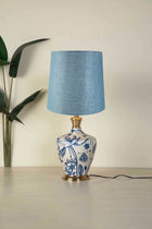 Eye In The Sky Off White Table Lamp with Solid Taper Lampshade (Turquoise Blue)
