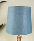 Lighting Bundle Eye In The Sky Off White Table Lamp with Solid Taper Lampshade (Turquoise Blue)