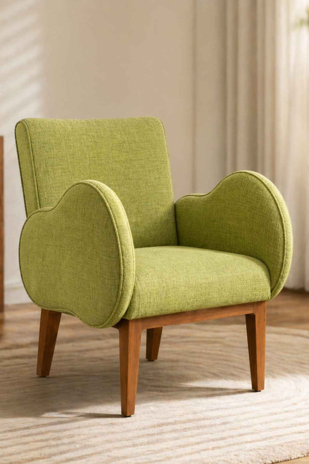 Upholstered Bundle Fibo Accent Chair in Raffia Citron Green Fabric