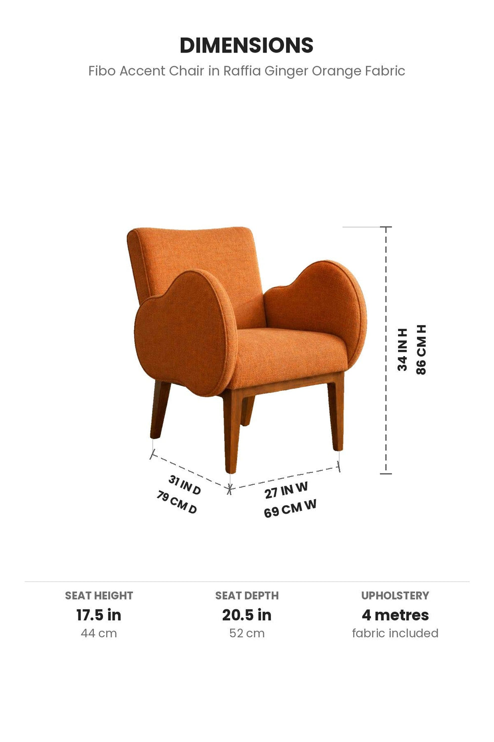 Upholstered Bundle Fibo Accent Chair in Raffia Ginger Orange Fabric