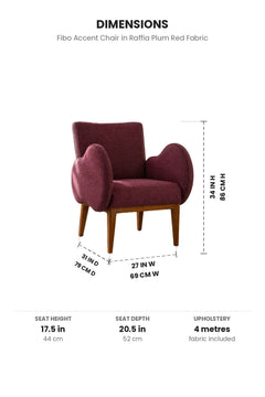 Upholstered Bundle Fibo Accent Chair in Raffia Plum Red Fabric