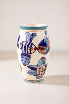 FLOWER VASES Fish Big Blue Ceramic Vase
