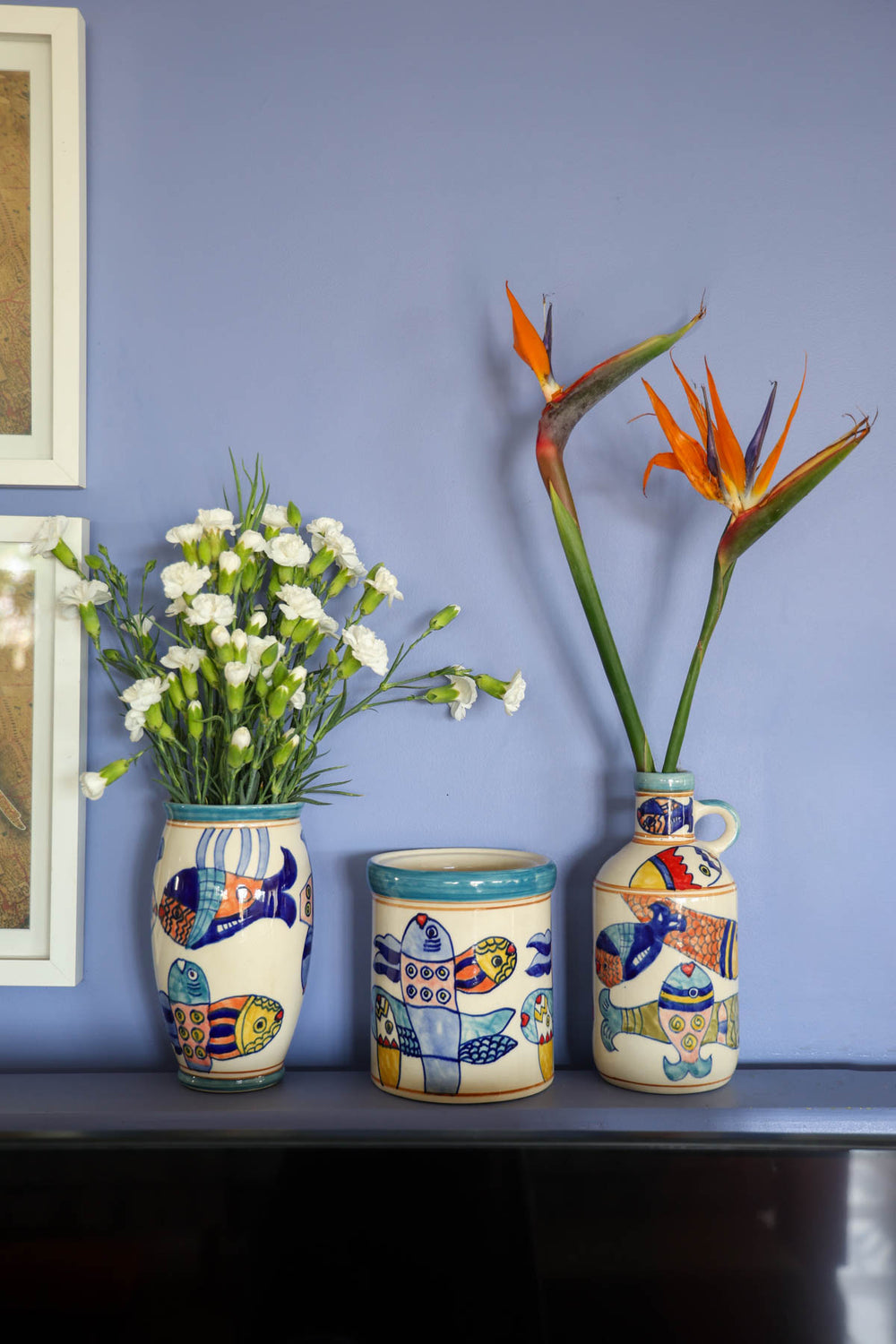 FLOWER VASES Fish Bottle Blue Ceramic Vase