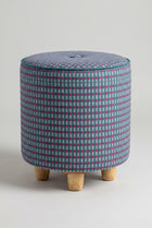 Flower Pouffe in Code Shadow Plum Blue Fabric